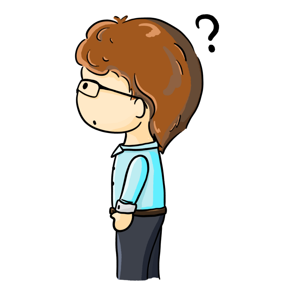 Boy with glasses and questioning side view cartoon illustration png