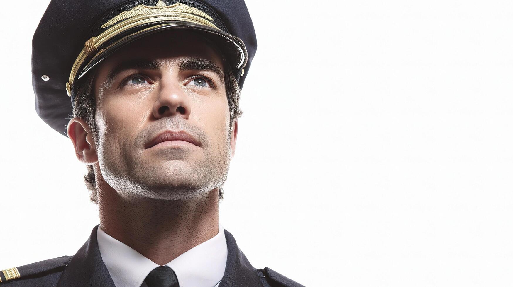 A man in a uniform and hat looking up photo