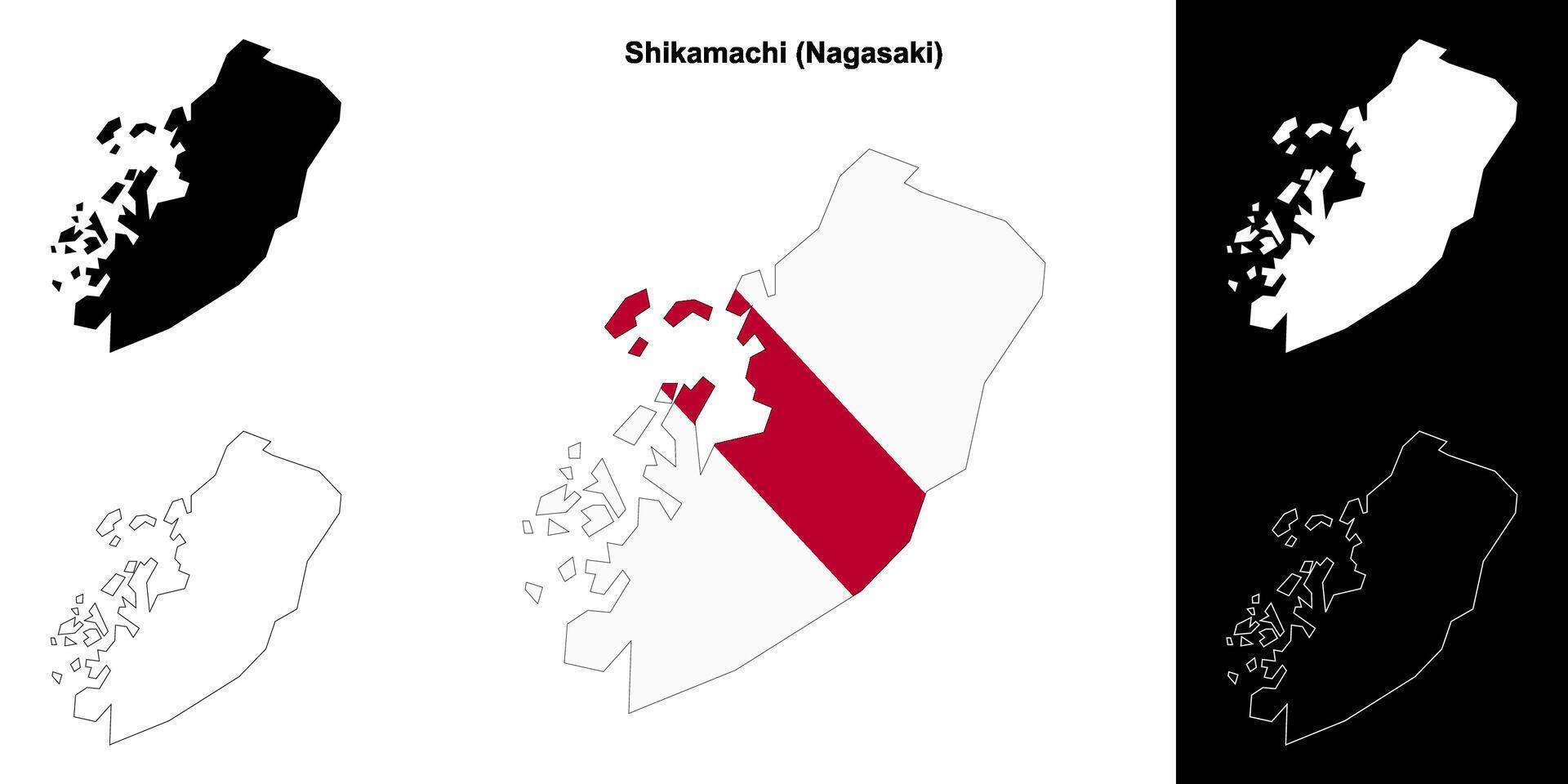 Shikamachi, Nagasaki outline map set vector