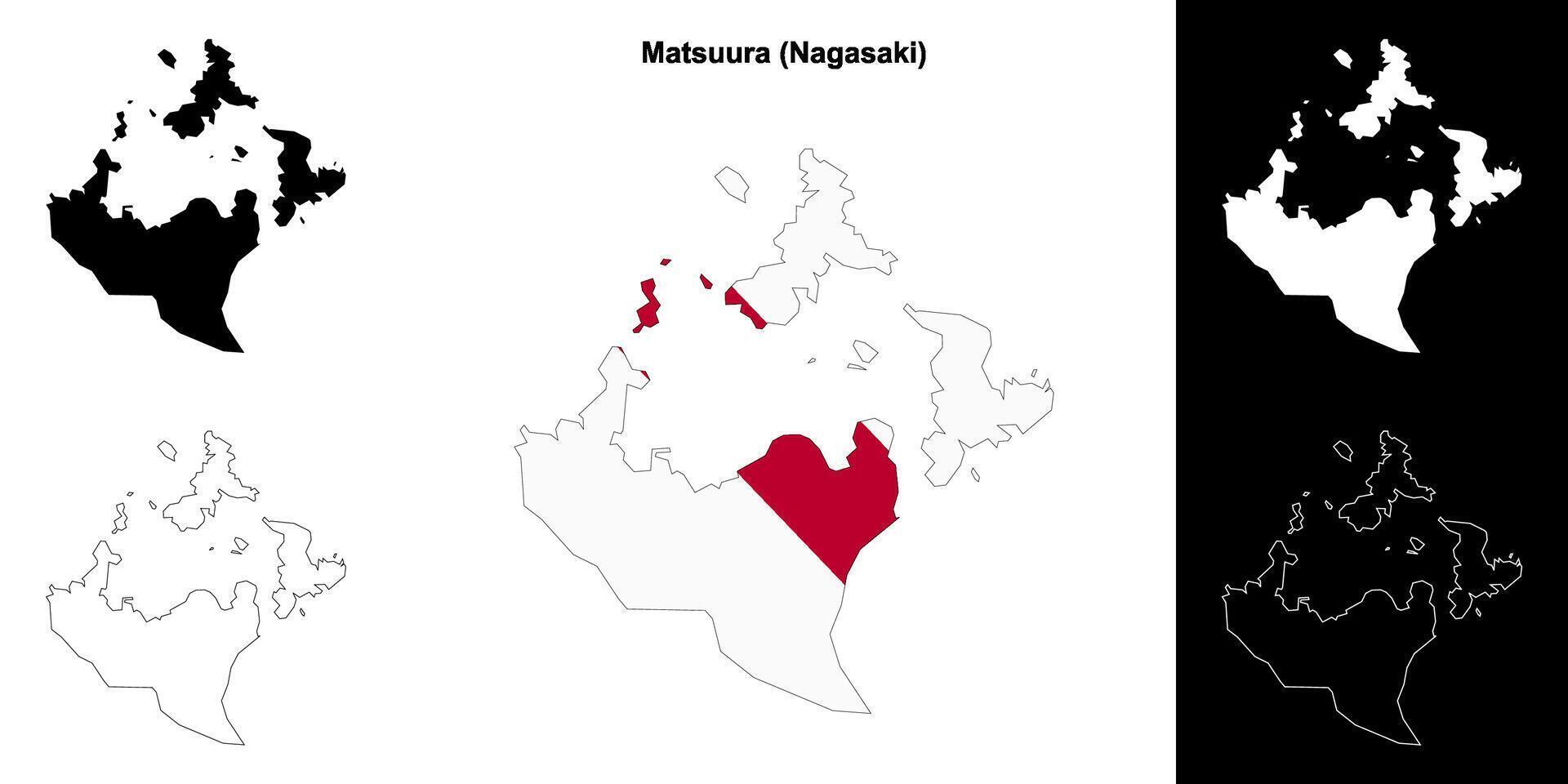 Matsuura, Nagasaki outline map set vector