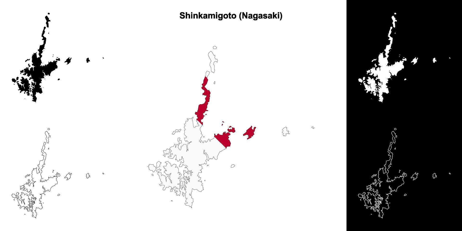 Shinkamigoto, Nagasaki outline map set vector