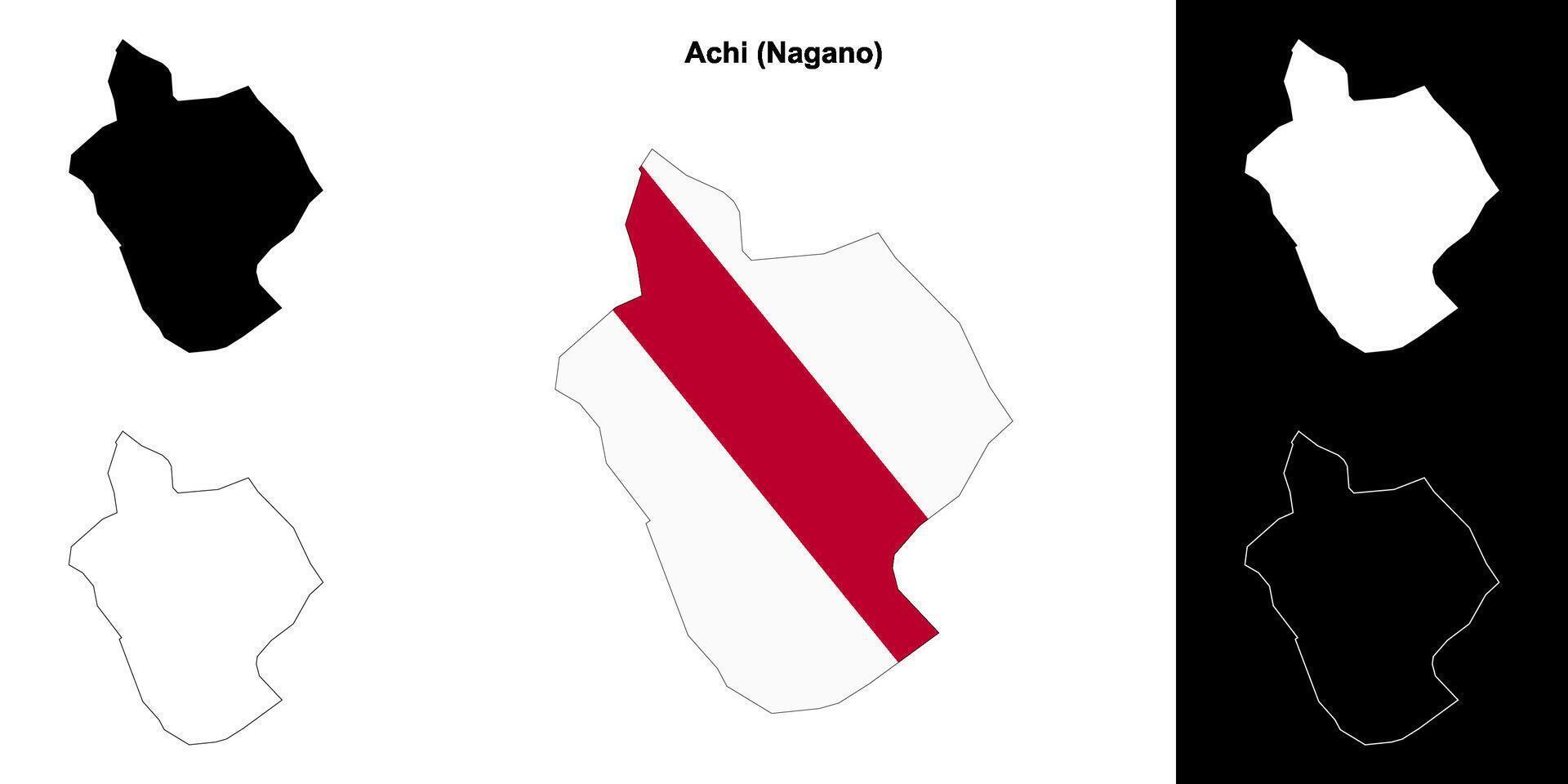 Achi, Nagano outline map set vector