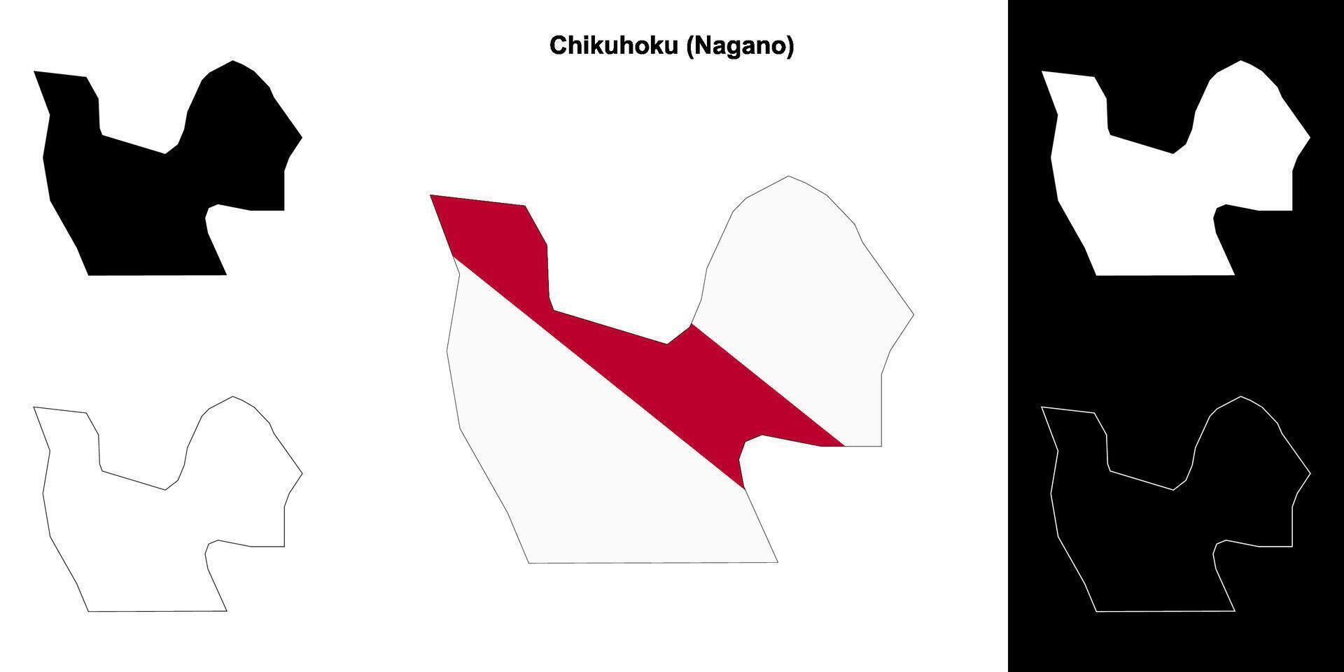 Chikuhoku, Nagano outline map set vector