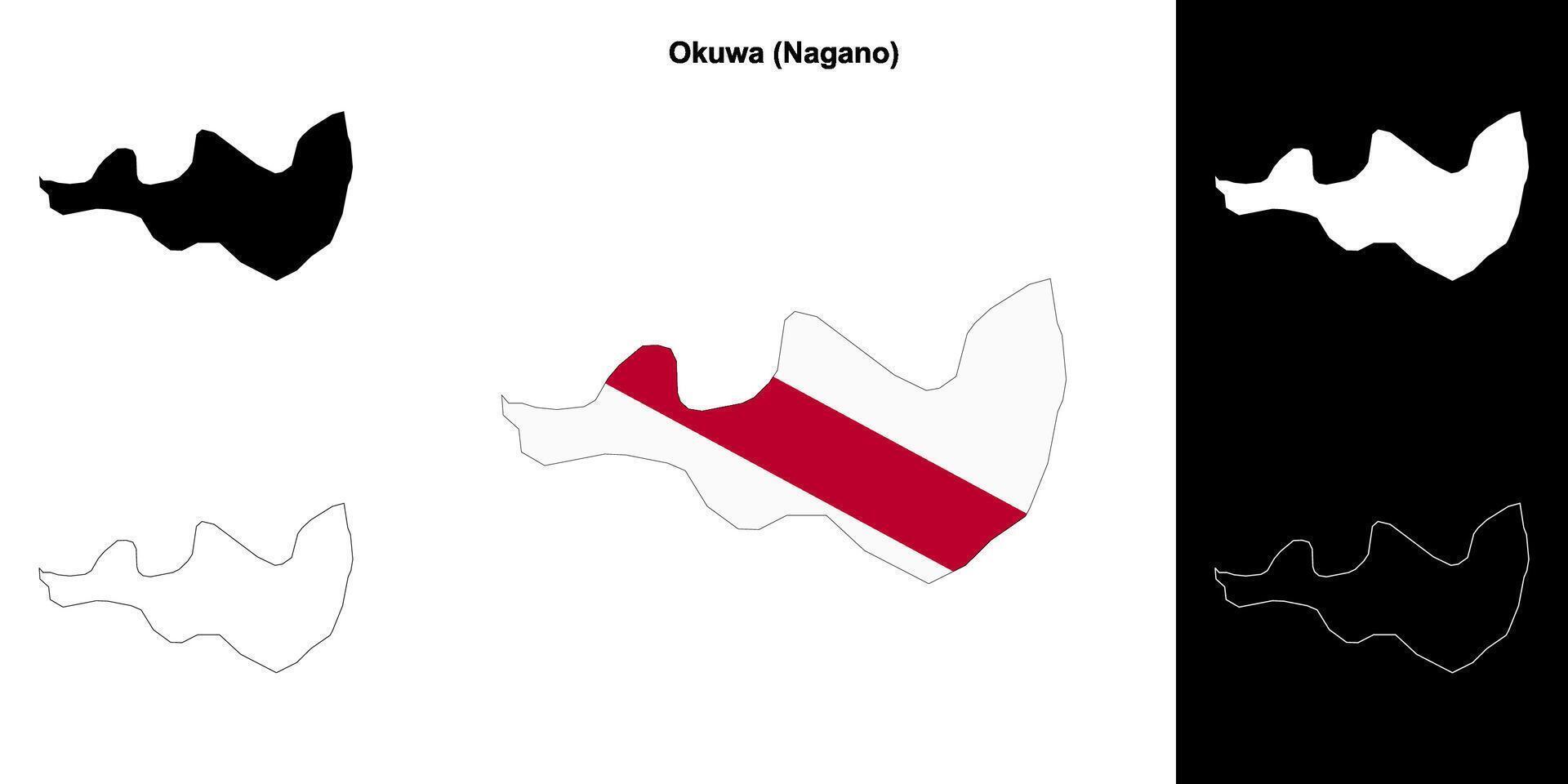 Okuwa, Nagano outline map set vector