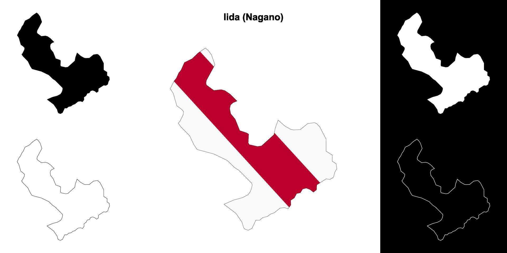 Iida, Nagano outline map set vector