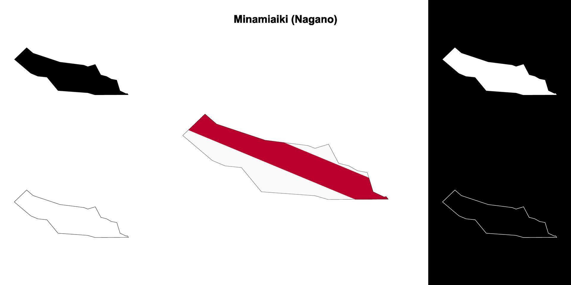 Minamiaiki, Nagano outline map set vector