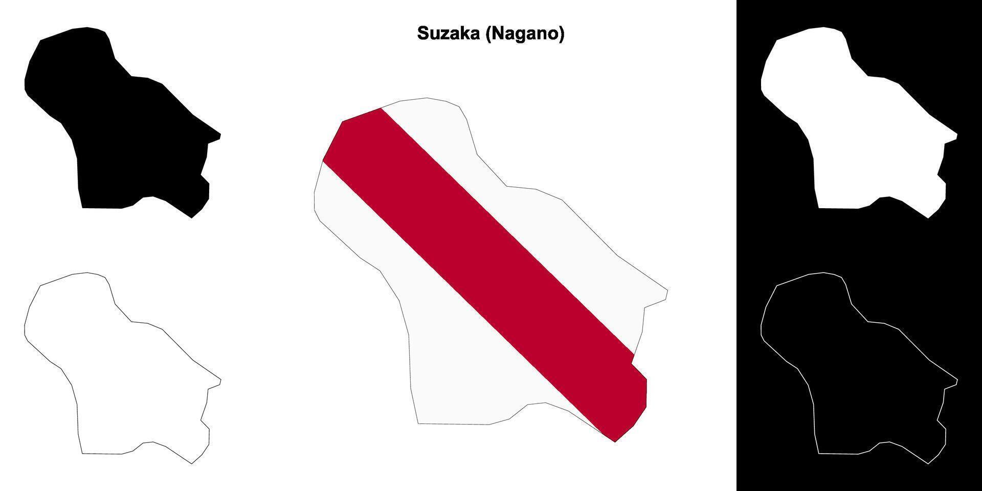 Suzaka, Nagano outline map set vector