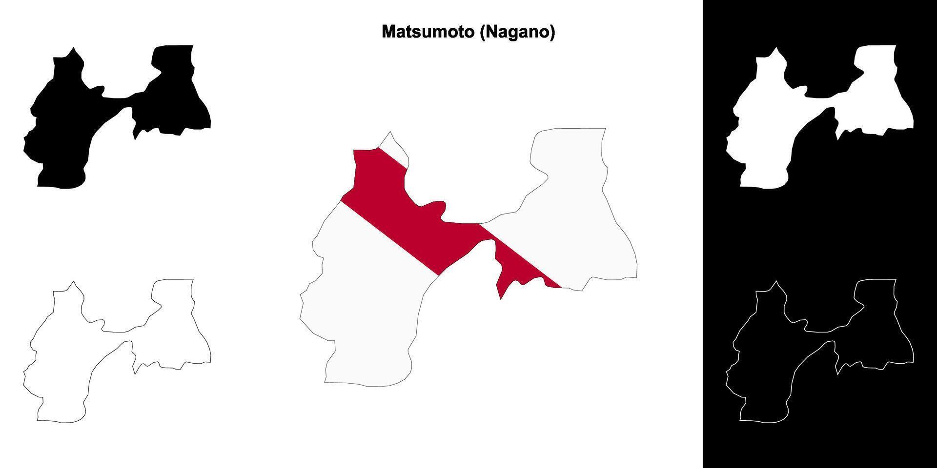 Matsumoto, Nagano outline map set vector