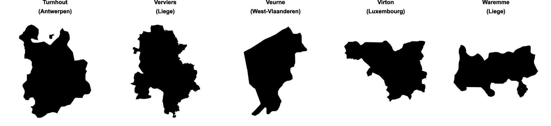 Turnhout, Verviers, Veurne, Virton, Waremme outline maps vector