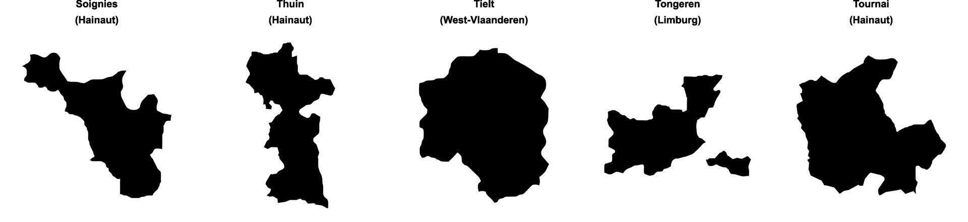 Soignies, Thuin, Tielt, Tongeren, Tournai outline maps vector