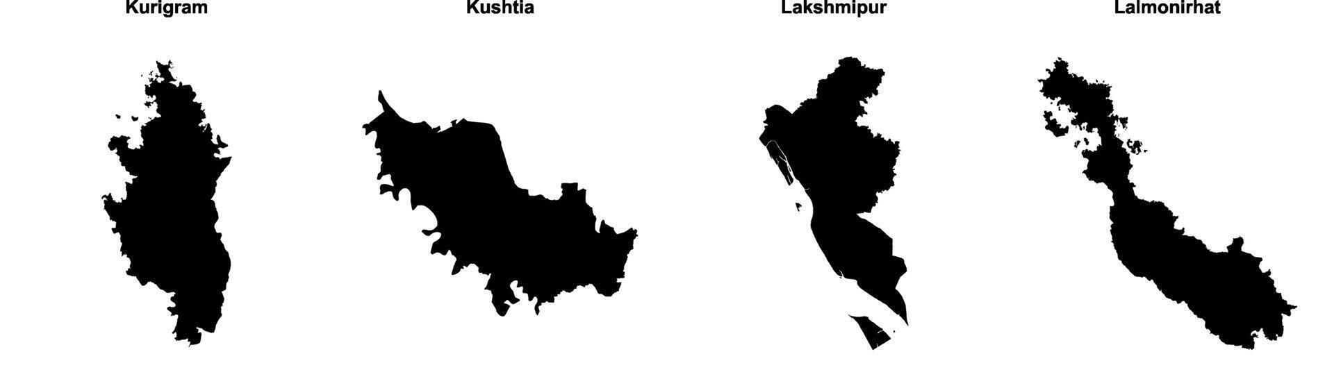 Kurigram, Kushtia, Lakshmipur, Lalmonirhat outline maps vector