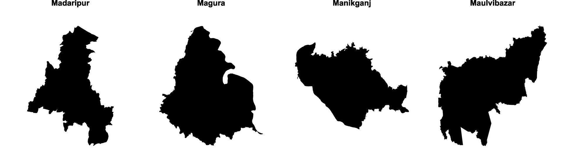 Madaripur, Magura, Manikganj, Maulvibazar outline maps vector