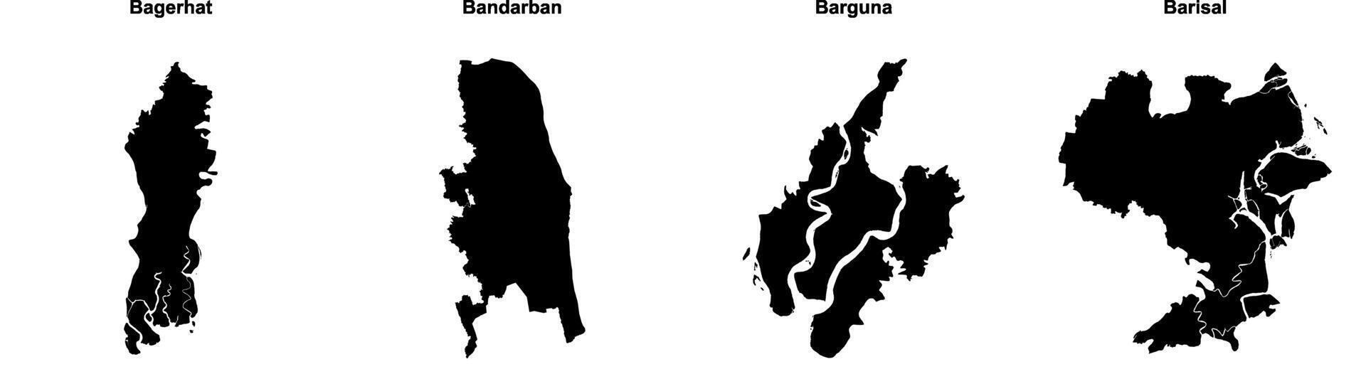 Bagerhat, Bandarban, Barguna, Barisal outline maps vector