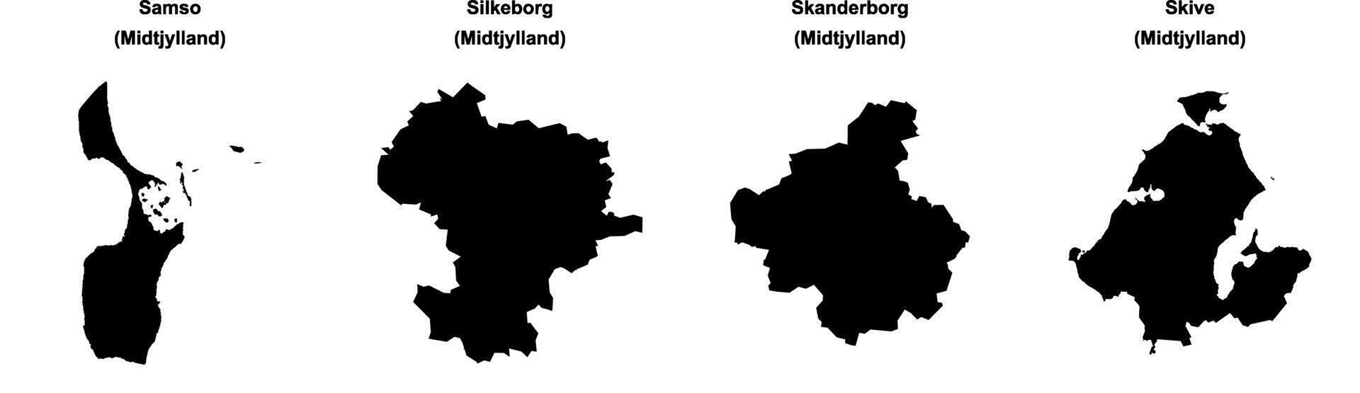 Samso, Silkeborg, Skanderborg, Skive outline maps vector