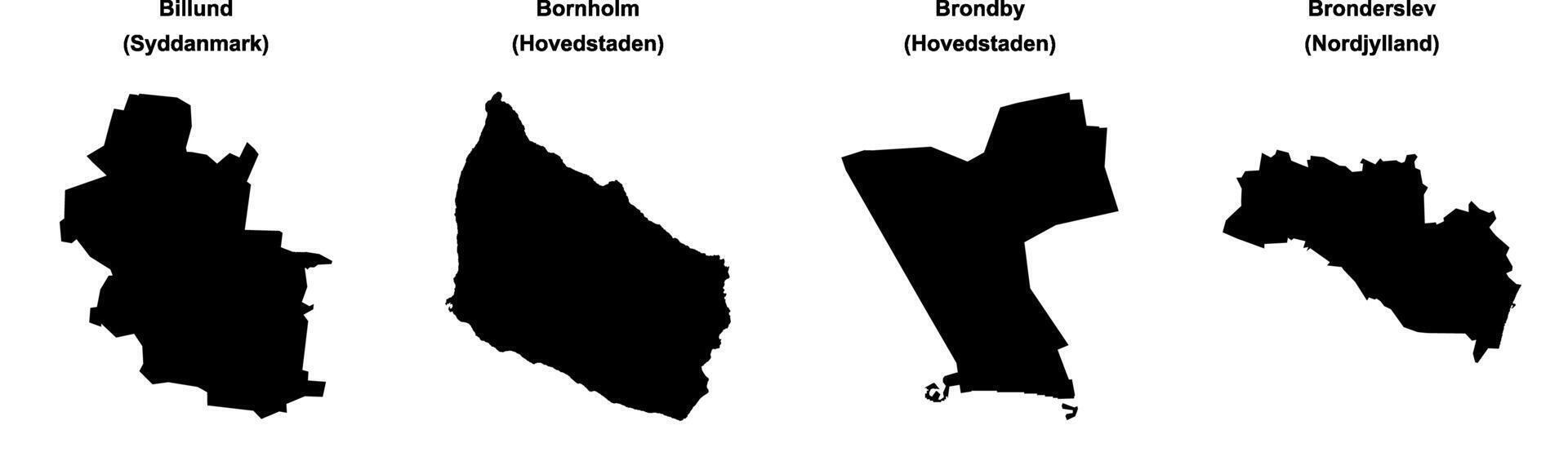Billund, Bornholm, Brondby, Bronderslev outline maps vector