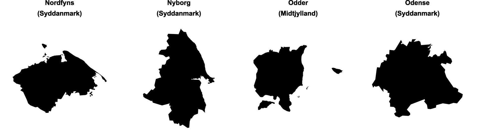 Nordfyns, Nyborg, Odder, Odense outline maps vector