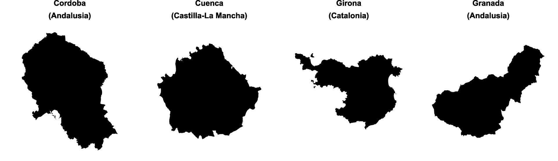 Cordoba, Cuenca, Girona, Granada outline maps vector