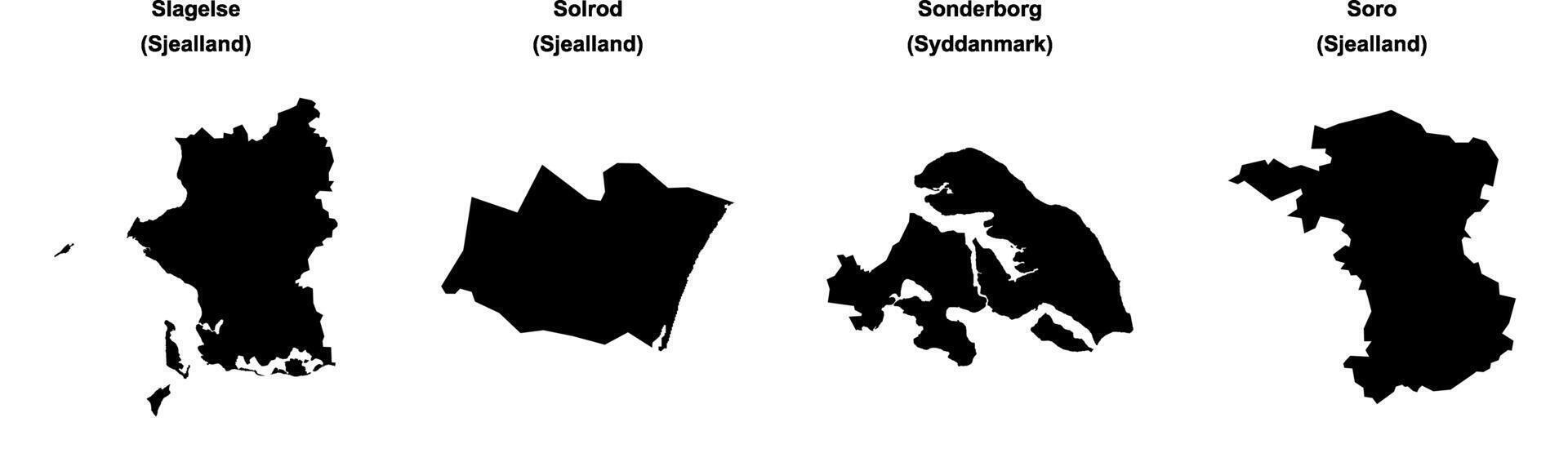Slagelse, Solrod, Sonderborg, Soro outline maps vector