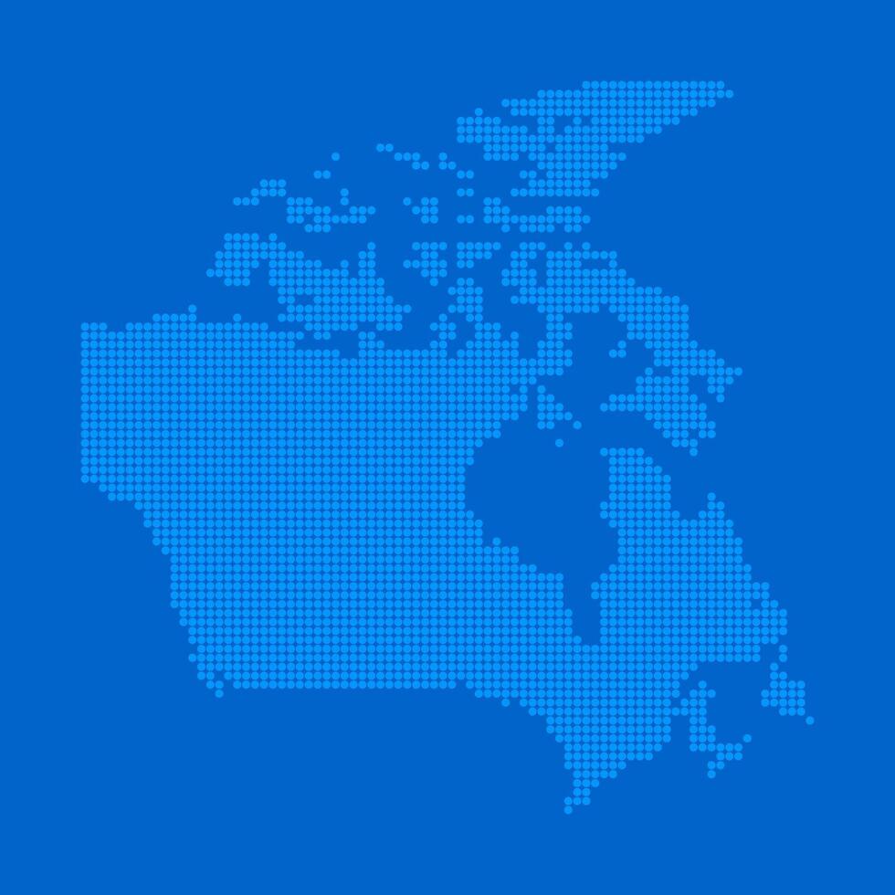 Blue halftone dot outline map background of Canada vector