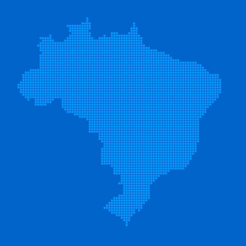 Blue halftone dot outline map background of Brazil vector