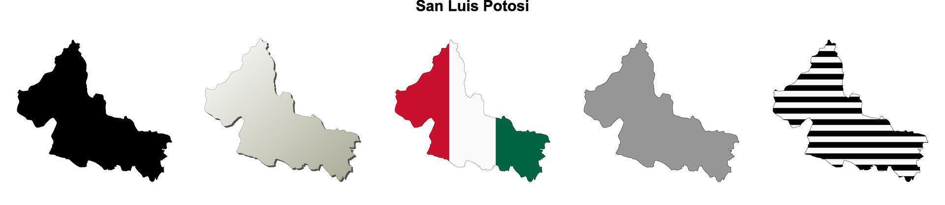 San Luis Potosi, Mexico state blank outline map set vector