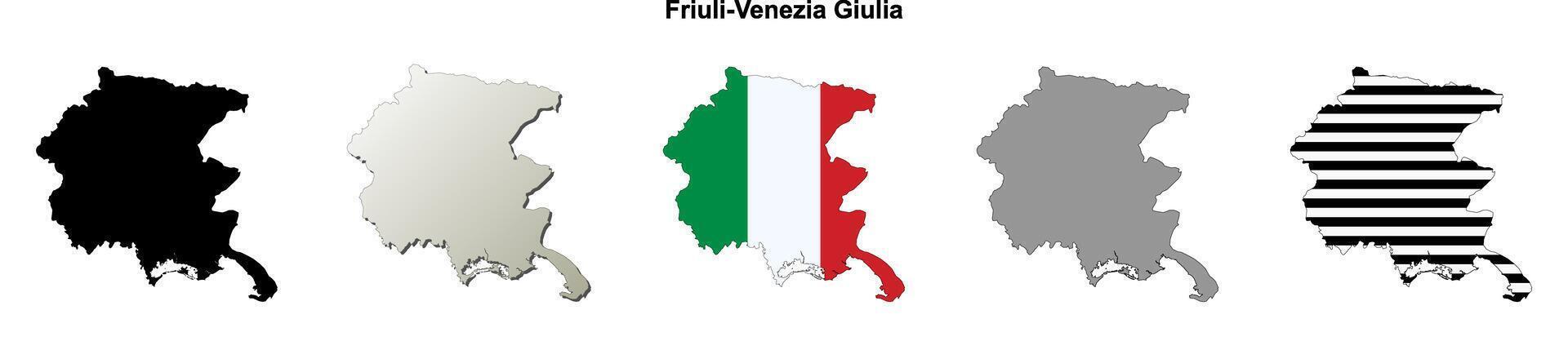 Friuli-Venezia Giulia region blank outline map set vector