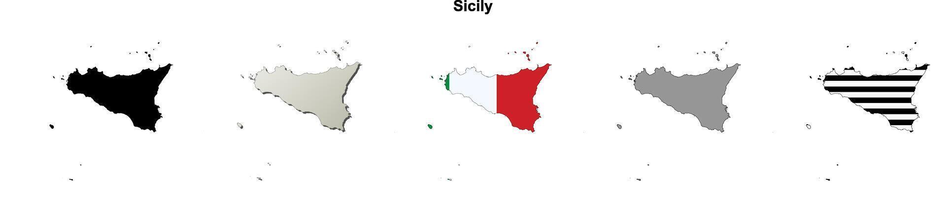 Sicily region blank outline map set vector