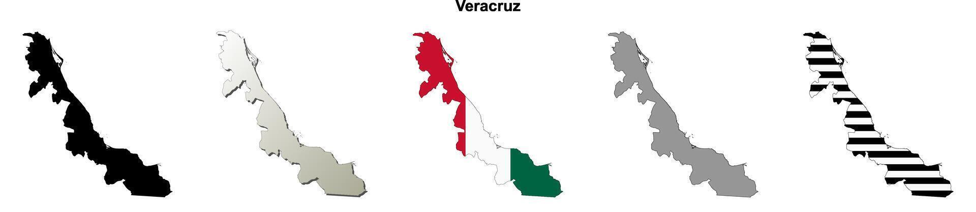 Veracruz state, Mexico blank outline map set vector