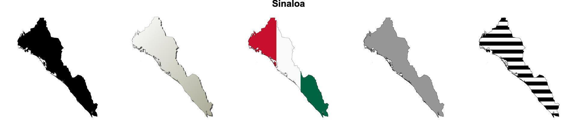 Sinaloa state, Mexico blank outline map set vector