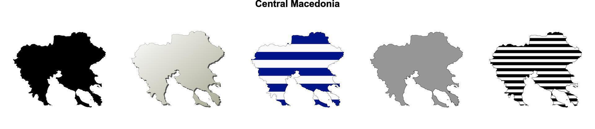 Central Macedonia, Greece blank outline map set vector