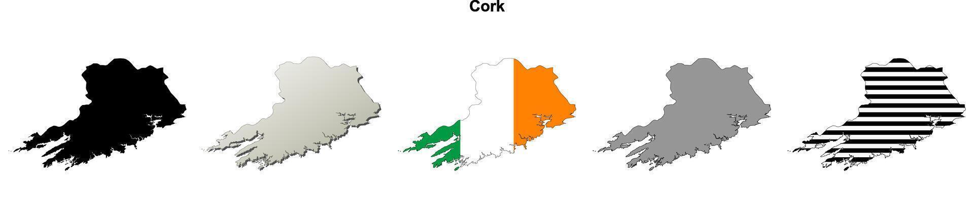 Cork county, Ireland blank outline map set vector