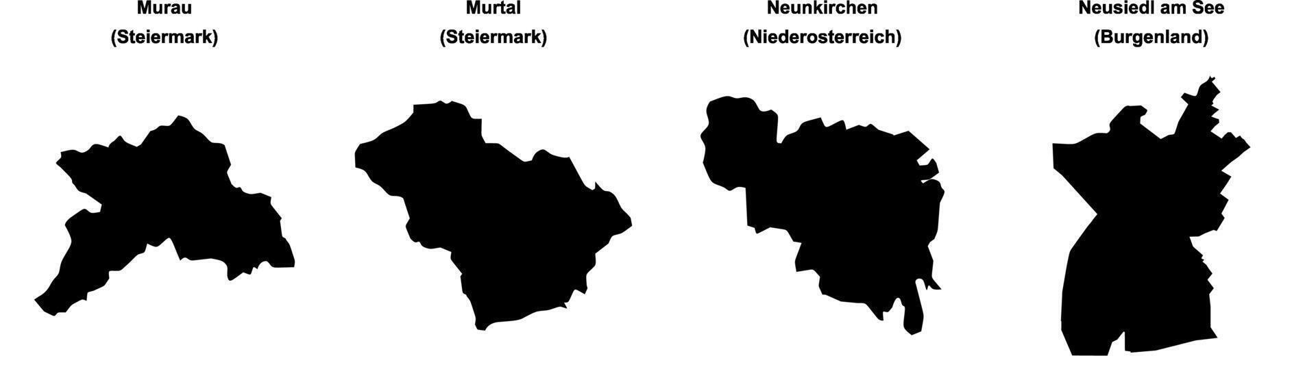 Murau, Murtal, Neunkirchen, Neusiedl am See outline maps vector
