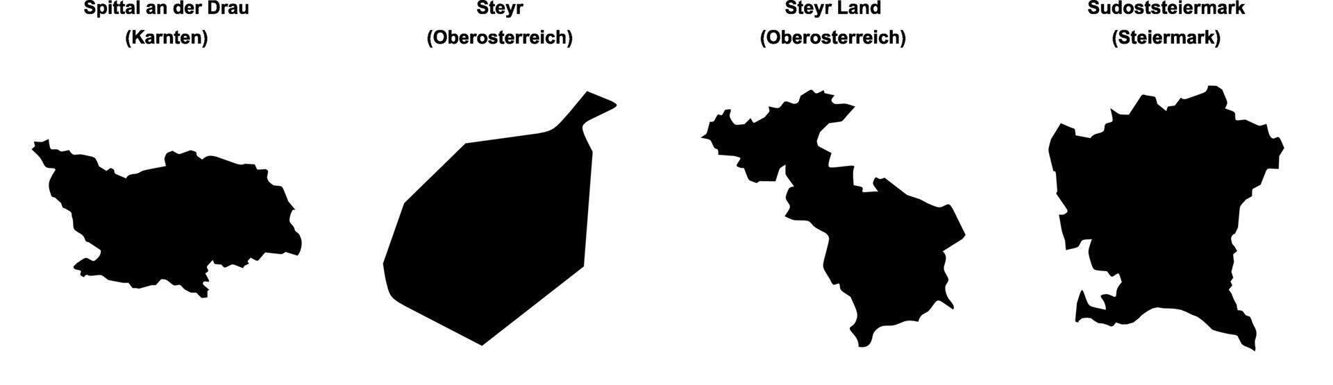 Spittal an der Drau, Steyr, Steyr Land, Sudoststeiermark outline maps vector