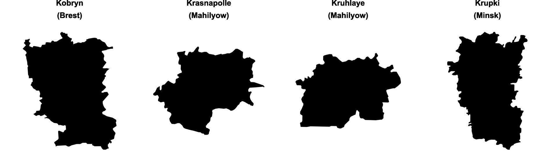 Kobryn, Krasnapolle, Kruhlaye, Krupki outline maps vector