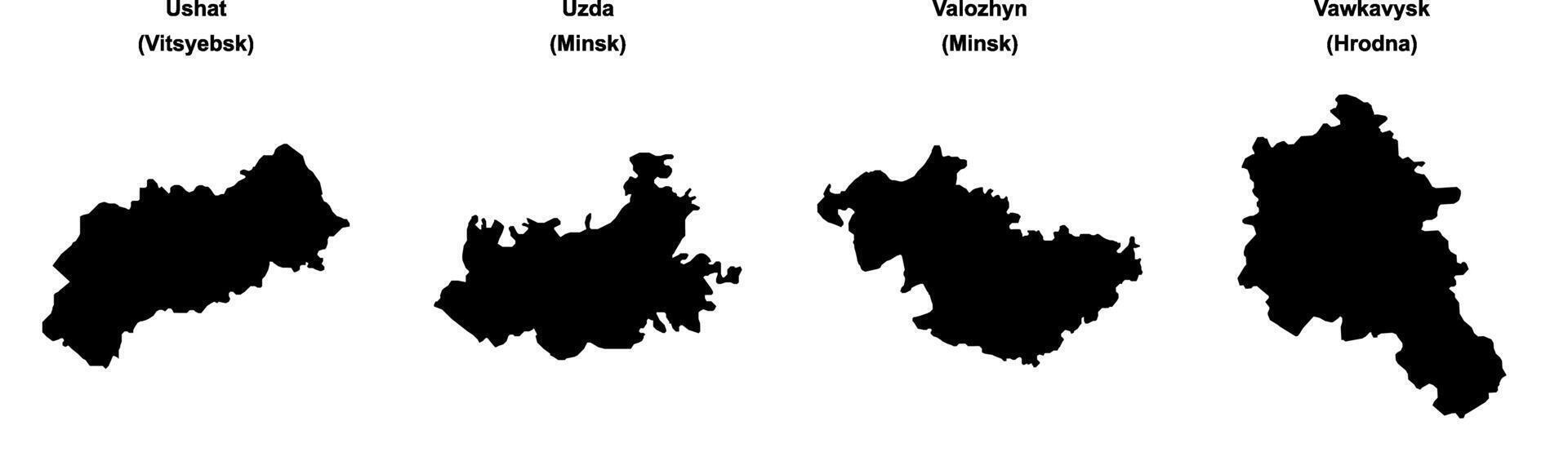 Ushat, Uzda, Valozhyn, Vawkavysk outline maps vector