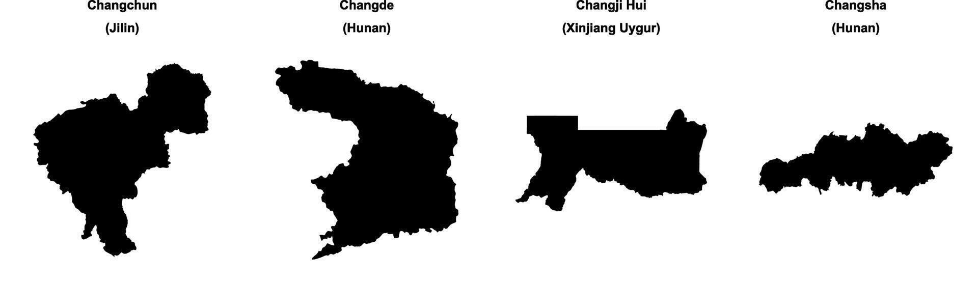 Changchun, Changde, Changji Hui, Changsha outline maps vector