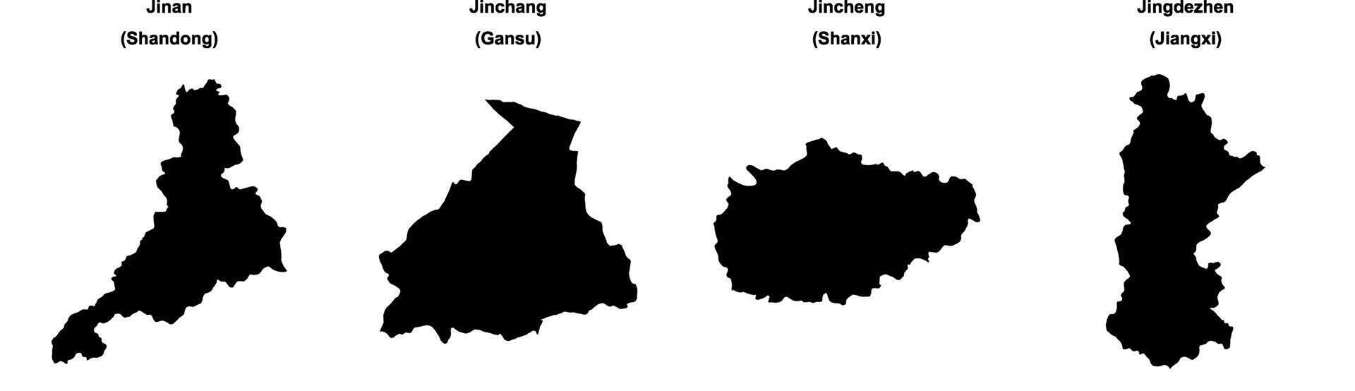 Jinan, Jinchang, Jincheng, Jingdezhen outline maps vector
