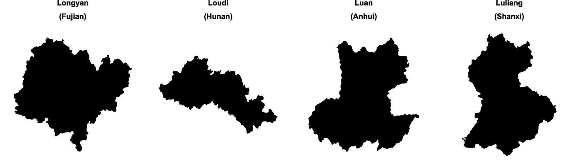 Longyan, Loudi, Luan, Luliang outline maps vector