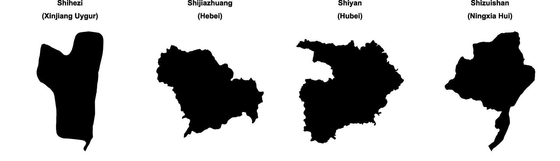 Shihezi, Shijiazhuang, Shiyan, Shizuishan outline maps vector