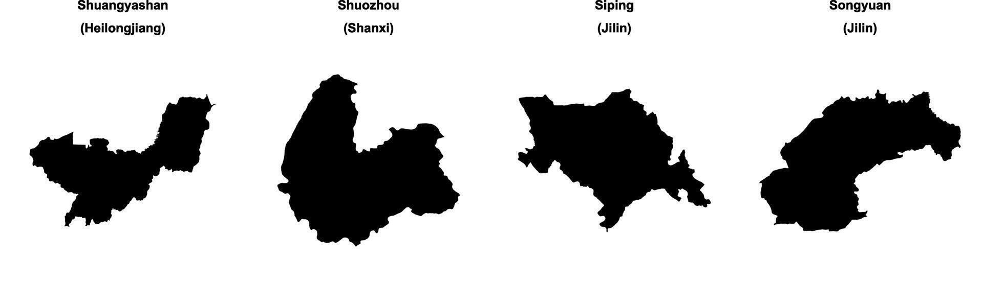 Shuangyashan, Shuozhou, Siping, Songyuan outline maps vector