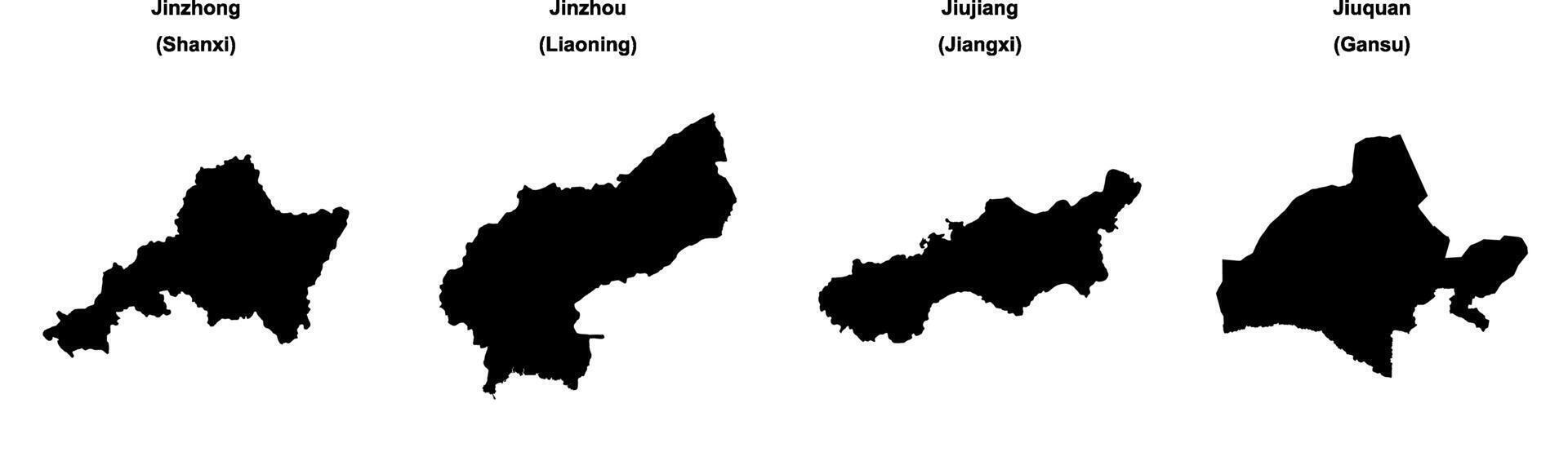 Jinzhong, Jinzhou, Jiujiang, Jiuquan outline maps vector