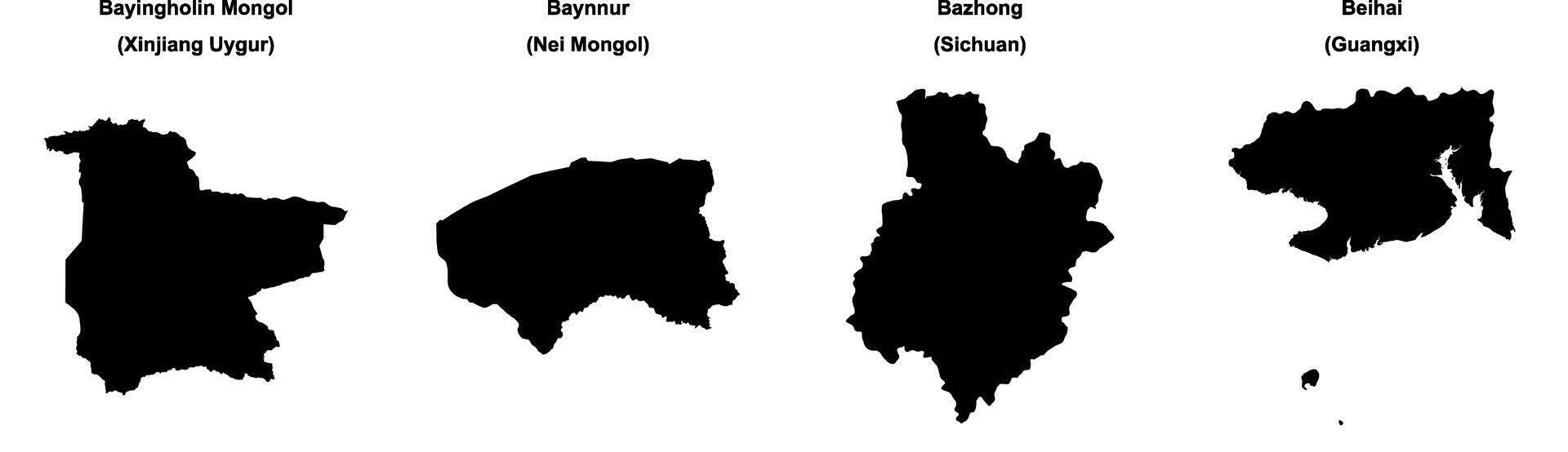 Bayingholin Mongol, Baynnur, Bazhong, Beihai outline maps vector