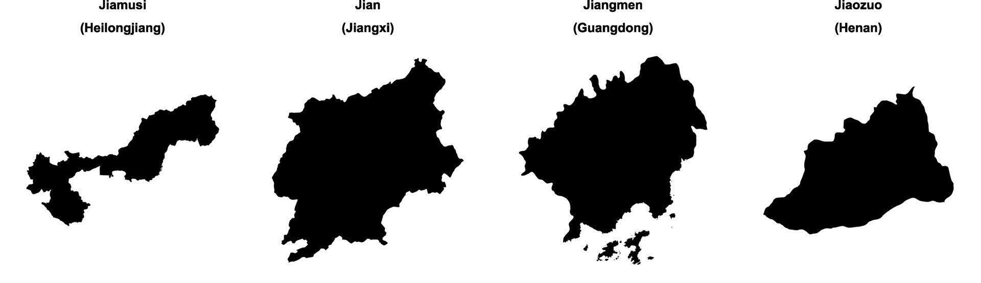 Jiamusi, Jian, Jiangmen, Jiaozuo outline maps vector