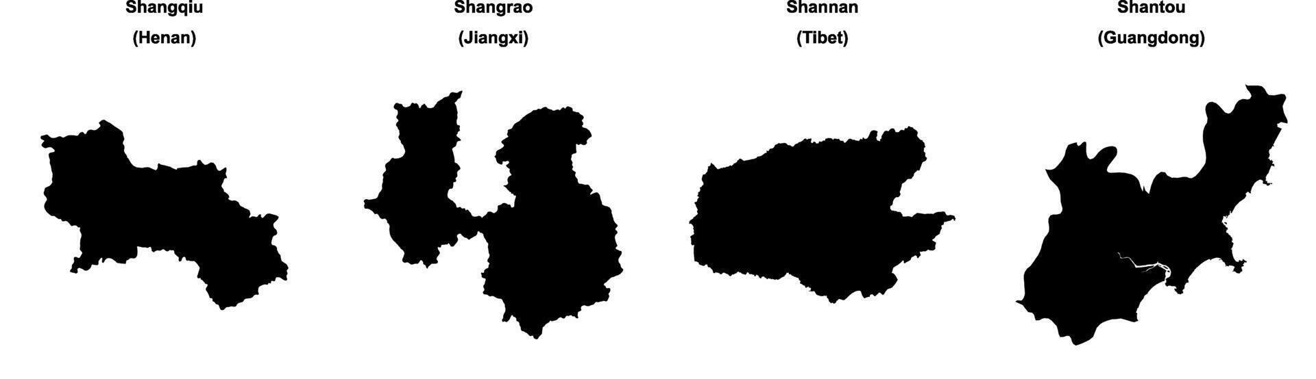 Shangqiu, Shangrao, Shannan, Shantou outline maps vector