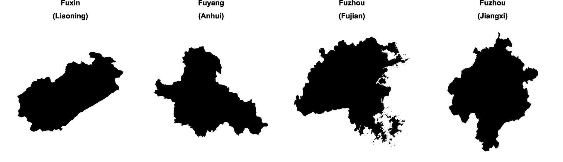 Fuxin, Fuyang, Fuzhou - Fujian, Fuzhou - Jiangxi outline maps vector