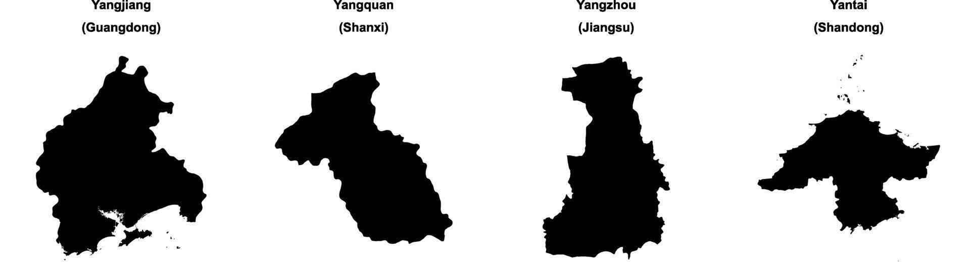 Yangjiang, Yangquan, Yangzhou, Yantai outline maps vector