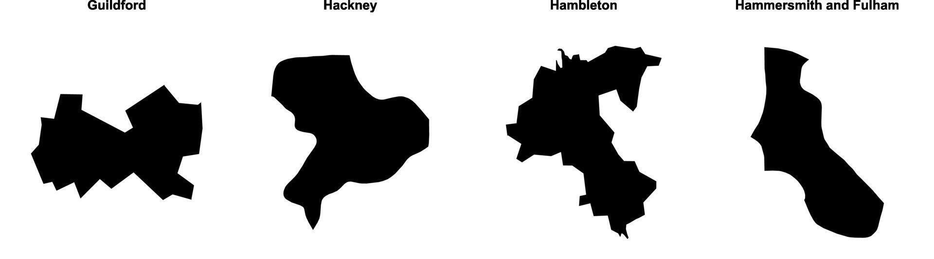 Guildford, Hackney, Hambleton, Hammersmith and Fulham outline maps vector