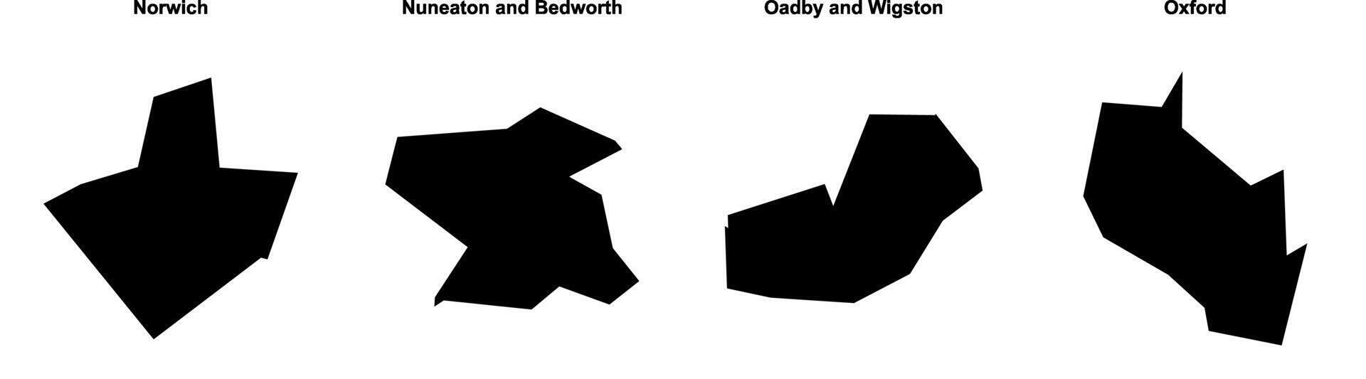 Norwich, Nuneaton and Bedworth, Oadby and Wigston, Oxford outline maps vector