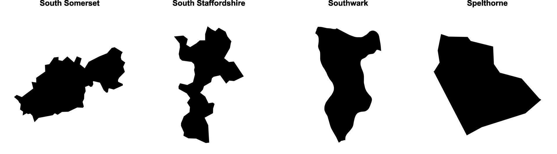 South Somerset, South Staffordshire, Southwark, Spelthorne outline maps vector