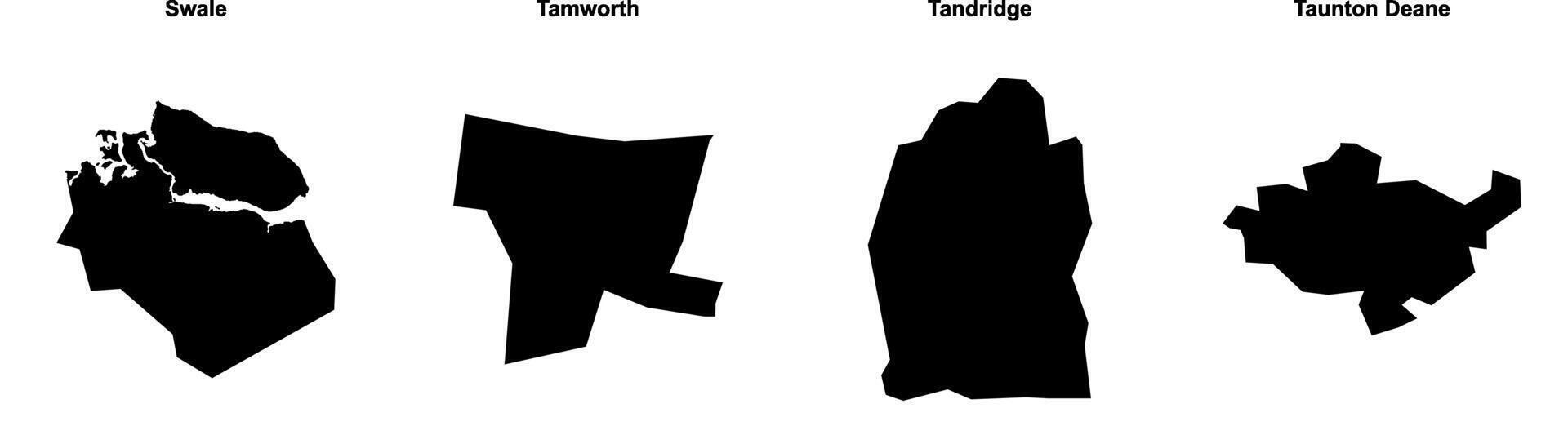 Swale, Tamworth, Tandridge, Taunton Deane outline maps vector